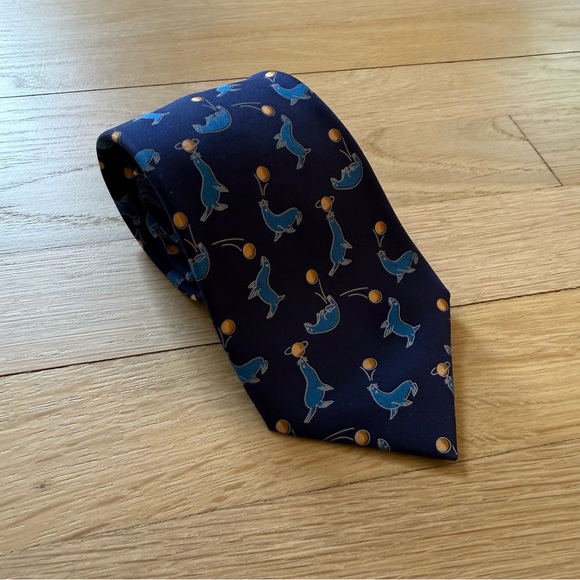 HermesBlue Seal with Ball Pattern Tie